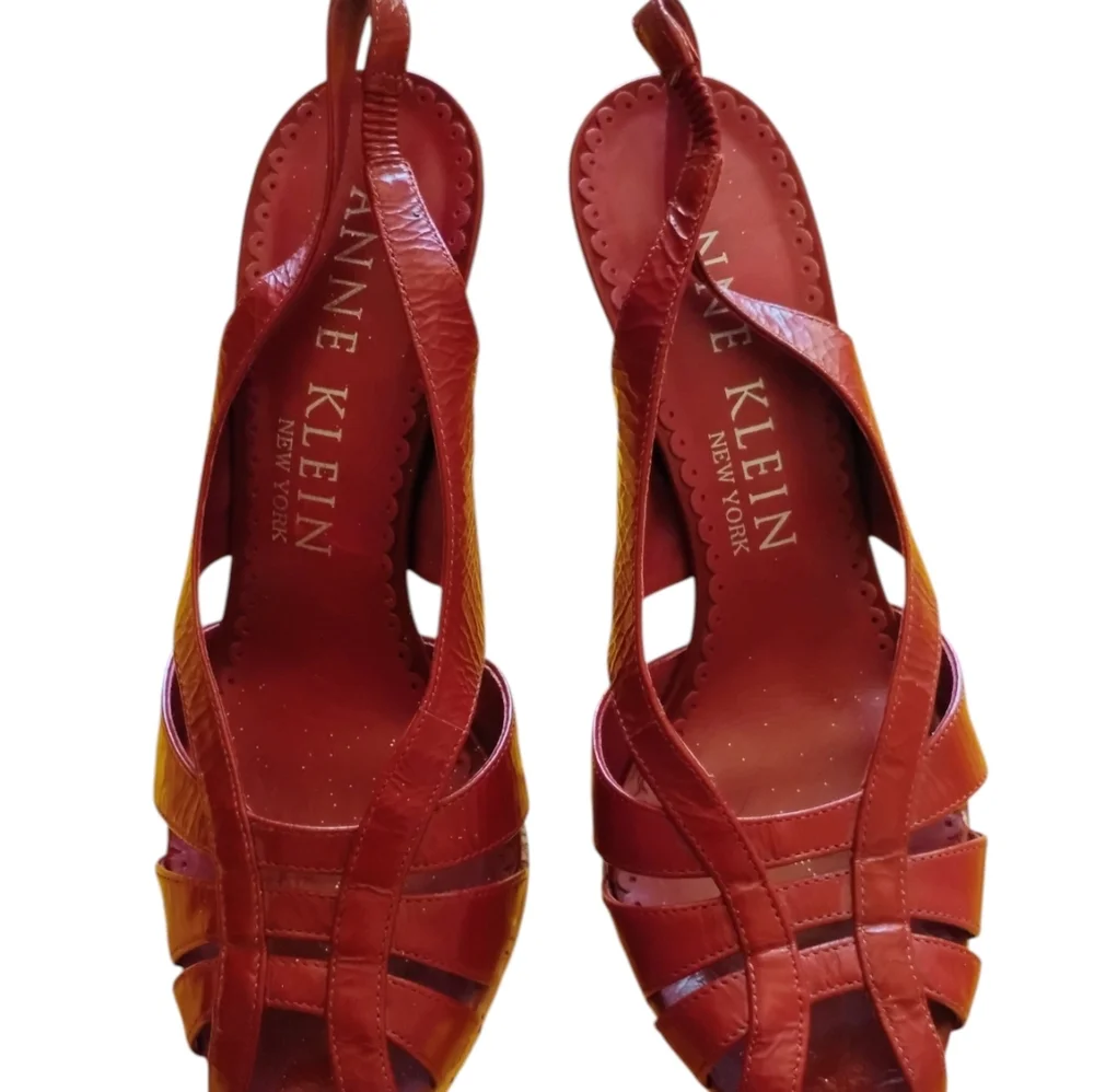 Ann Klein Red Slingback Cork Peep Toe Heels SZ 7 M